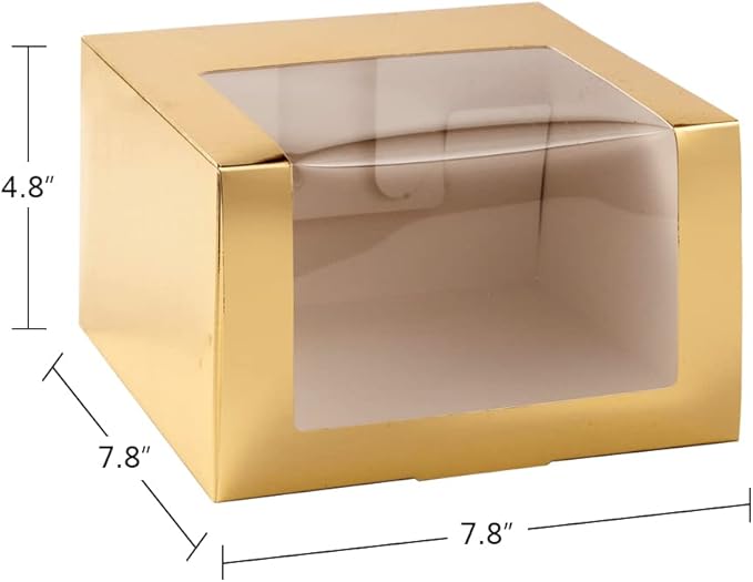 LADYBRO Gold Gift Boxes with Window Display for Hat Storage Containter for Baseball Caps (Fitted, Snapbacks, Trucker), 7.8" x 7.8" x 4.8", 10 Pack