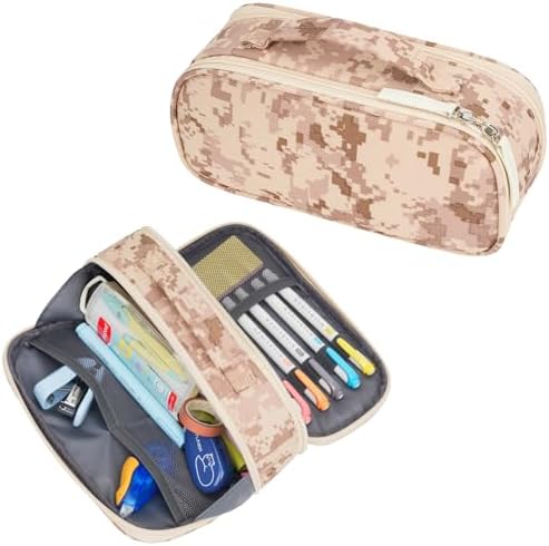 ECHSRT Large Tactical Pencil Case, 3-Compartment Zipper Pouch, Desert Camo by ECHSRT