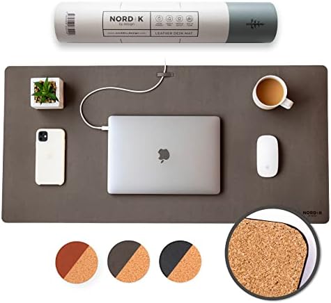 Nordik Leather Desk Mat - Cork Gunmetal Gray - Leather Desk Pad 35x17 in by NordikByDesign
