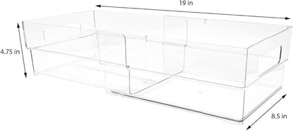 Isaac Jacobs 2-Pack Clear Expandable Storage Bins - Medium, 11"-19" L x 8.5" W x 4.8" H, Plastic Organizer with Cut-Out Handles, Adjustable Length from 11-19" for Home, Kitchen & Office