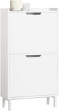 SoBuy Slim Shoe Cabinet Entryway, Narrow Shoe Rack with 2 Flip-Drawers, White Shoe Organiazer Hallway, Hidden Shoe Storage Cupboard Entrance, FSR151-W
