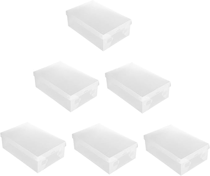 Healeved 6pcs Large Shoe Storage Boxes 33x20x12cm with Flip-top Lids White Plastic Shoe Organizer for Home Dustproof Closet Storage