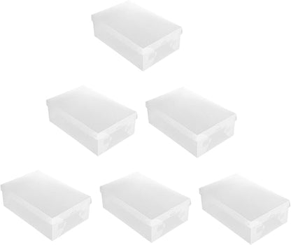 Healeved 6pcs Large Shoe Storage Boxes 33x20x12cm with Flip-top Lids White Plastic Shoe Organizer for Home Dustproof Closet Storage
