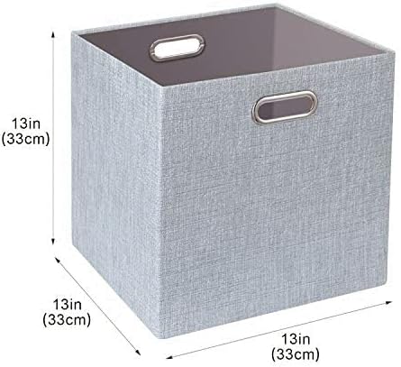 Posprica 3X Thicker Fabric Storage Cubes 13 inch Collapsible Storage Bins for Organization, Cubby Storage Baskets for Organizing Shelf Cabinet Bookcase Boxes, Set of 4, Silver Grey