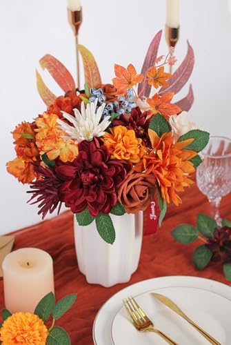 LELEE Artificial Fall Flowers Rose Silk Flower Combo Burgundy Burnt Orange - Image 6