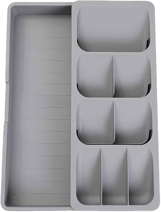 Expandable Kitchen Drawer Organizer Tray, 15.9×10.3×2.2in,Adjustable Silverware Storage for Spoons,Forks,Knives, Compact Cutlery Holder Saves Space(Grey)