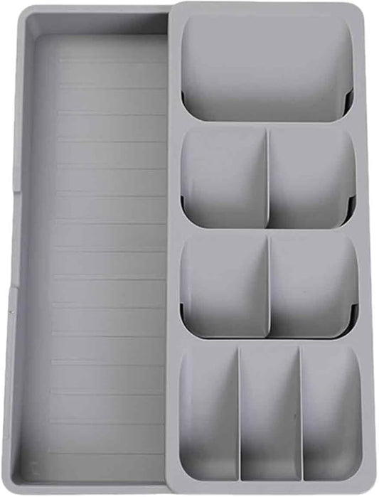 Expandable Kitchen Drawer Organizer Tray, 15.9×10.3×2.2in,Adjustable Silverware Storage for Spoons,Forks,Knives, Compact Cutlery Holder Saves Space(Grey)