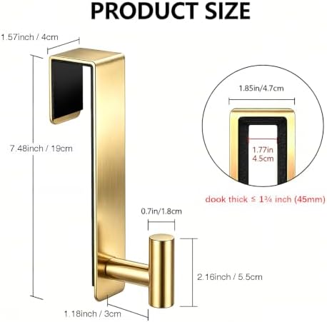 WUIVIUT Over Door Hooks - Non-Slip Dots Door Hanger, Towel Hook for Robe,Heavy Duty Rack Bathroom Hook (Gold, T Shape 2 Pack, Fits 1-3/4'' Thick) - Image 2