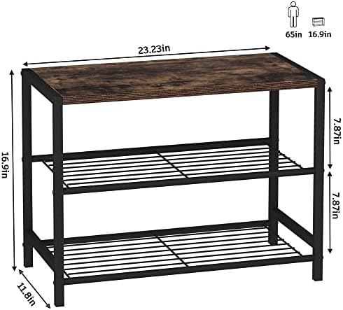 HOMEFORT 3-Tier Shoe Rack, Shoe Storage Shelf, Industrial Shoe Tower, Narrow Shoe Organizer for Closet Entryway, Small Shoe Rack Table with Durable Metal Shelves, Rustic Brown - Image 3