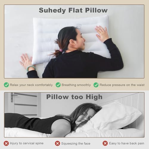 2 Pack Thin Pillow for Stomach and Back Sleeper Low Pillow Flat Bed Pillow Flat Design Pillows Ultra Slim 2.5 Inches Deeper Sleep (Pack of 2) - Image 4