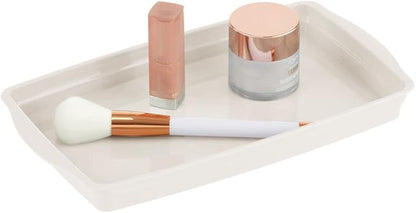 mDesign Plastic Storage Organizer Tray for Bathroom Vanity Countertops, Closets, Dressers - Holder for Guest Hand Towels, Watches, Earrings, Makeup Brushes, Reading Glasses, Perfume - Cream/Beige