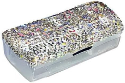 Lipstick Bling Rhinestone Crystal Case Storage Organizer Box with Mirror for Women's Lipstick Holder-Cosmetic Storage Kit (Silver)