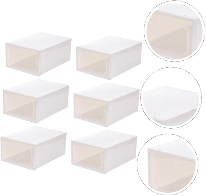 Gatuida 6pcs Large Plastic Shoe Storage Boxes with Flip- Design, Thickened Stackable Shoe Organizer for Closet Storage, Pearl White