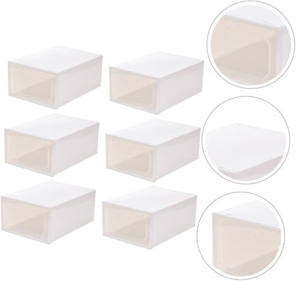 Gatuida 6pcs Large Plastic Shoe Storage Boxes with Flip- Design, Thickened Stackable Shoe Organizer for Closet Storage, Pearl White