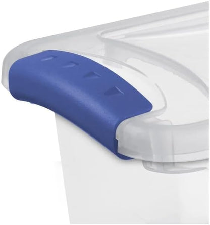 (3 pack) 7 Quart Small Latching Storage Bin, Clear Plastic Storage Container with Latch Lid, Blue – Stackable, Durable Organizer for Home, Office