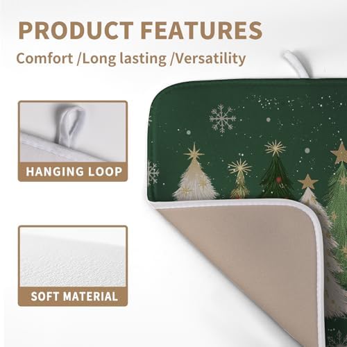 Green Christmas Tree Snowflakes Dish Drying Mat for Kitchen Counter 16x18 Inch Winter Xmas Holiday Dish Rack Mat Absorbent Microfiber Dish Draining Mat Reversible Drainer Pad - Image 3