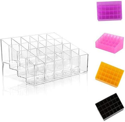 24 Space Lipstick Holder, Acrylic Lip Gloss Lipstick Holder Case Display Rack Holder 24 Slots Cosmetic Storage Holder Transparent