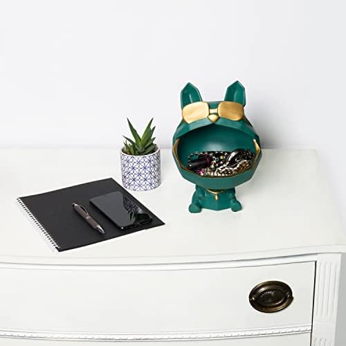 Cup Pap French Bulldog Candy Dish & Key Bowl - Large Big-Mouth Resin Statue, Entryway Catchall for Keys, Jewelry & Coins, Funny Office Desk Decor, Dog Lover Housewarming Gift (Green) - Image 4