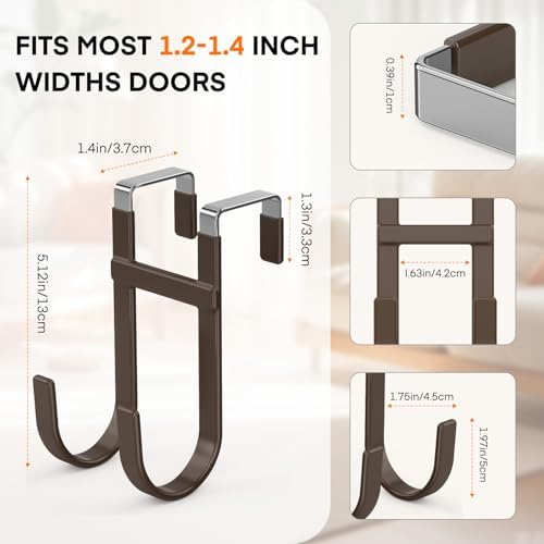 FYY Over the Door Hooks, Double-Hanger 4 Pack, Fits Doors 1 3/8" Brown - Image 2