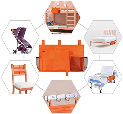 Surblue Caddy Hanging Organizer Bedside Storage Bag for Bunk and Hospital Beds, Orange, L - Image 6