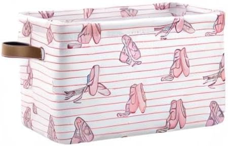 Ballet Shoes Storage Basket Bin, Large Cube Storage Box Canvas Collapsible Storage Organizer for Home Office Closet - 15 L x 11 W x 9.5 H