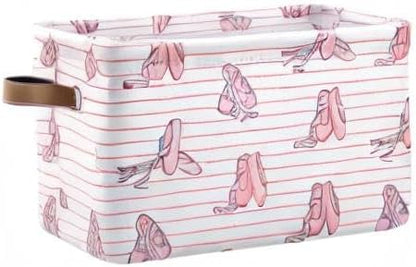 Ballet Shoes Storage Basket Bin, Large Cube Storage Box Canvas Collapsible Storage Organizer for Home Office Closet - 15 L x 11 W x 9.5 H