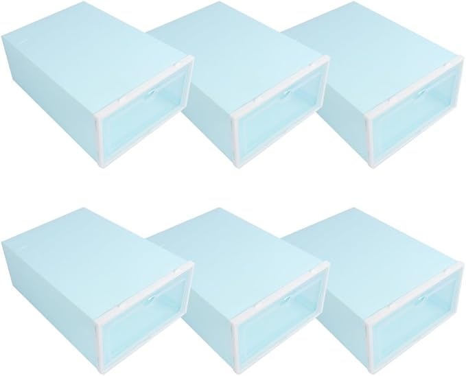 Healeved 6pcs Stackable Shoes Storage Boxes with White Frame Plastic Shoe Containers for Women’s Closet Organization