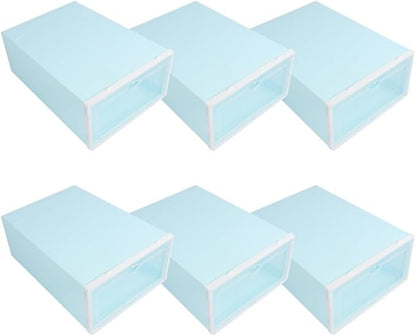 Healeved 6pcs Stackable Shoes Storage Boxes with White Frame Plastic Shoe Containers for Women’s Closet Organization