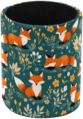 Faux Leather Pen Holder for Desk, Pencil Organizer Cartoon Little Fox Pen Cup Desk Decor Makeup Brush Holder Storage for Office Home by DragonBtu