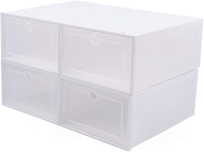 Foldable Shoe Box, 20/24Pcs Stackable Plastic Clear Shoe Storage Box,Storage Bins Shoe Container Home Organizer Rack Stack (24Pcs)