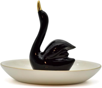 Swan Stand Posture Trinket Tray Decorative Ring Holder Jewelry Storage Dish Black Combo