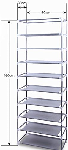 BNSPLY 10-Tier Non-Woven Fabric Shoe Rack, Large Shoe Shelf with Dustproof Cover, 2 side pockets Shoe Storage Cabinet Organizer for Closets, Bedrooms, Garages, Rose Red