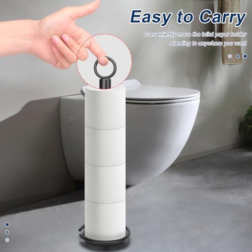 NearMoon Bath Toilet Paper Holder Stand, Freestanding Tissue Paper Storage with Reserve, Space Toilet 4 Rolls Holder for Bathroom/Kitchen Countertop-All Metal (3 Pack, Matte Black) - Image 5