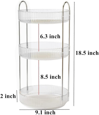 360 Rotating Makeup Organizer and Storage for Vanity Countertop 3 Tiers, High Capacity Cosmetic Skincare Perfume Organizers for Dresser Bathroom Lazy Susan