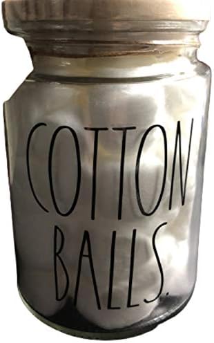 Rae Dunn By Magenta COTTON BALLS Glass LL Bathroom Vanity Organizer Apothecary Jar With 60 Cotton Balls 2020 Limited Edition 5.5" Tall