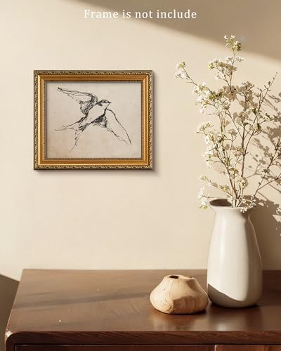 Vodefoad Vintage Barn Swallow Sketch Wall Art Decor Swallow Retriever Ink Drawing Canvas Prints Boho Neutral Line Art Farmhouse Style Wall Decor for Gallery Nursery Bedroom Bathroom Office - 8x10Inch Unframe - Image 5
