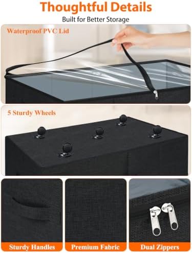 punemi 10" Tall 75L Under Bed Storage Bins with Wheels, Rolling Storage Bin - Image 6