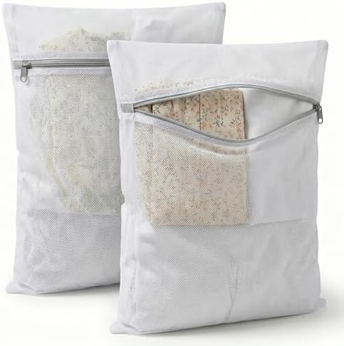 24x24 Medium Mesh Laundry Bags for Delicates, 2-Pack – for Lightweight Dresses, Blouses & Bed Linens – Durable 120GSM Fabric Prevents Snags & Pilling, Reusable Wash Bags by Unknown