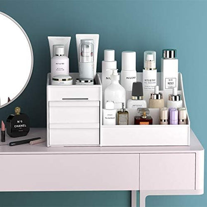 Large Makeup Capacity Cosmetic Storage Box Skin Care Organizer Jewelry,Makeup, Brushes, Lipsticks, Nail Polish Container,Desktop Dresser Sundries Storage Box (White)