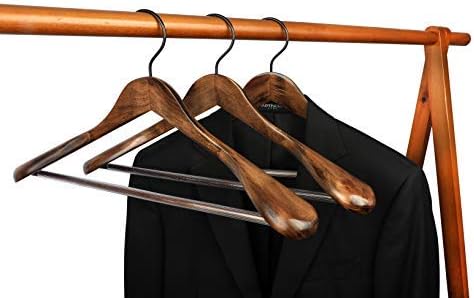 TOPIA HANGER Set of 6 Beautiful Coat Suit Jacket Wood Wooden Hangers, Premium Retro Finish with Extra-Wide Shoulder- 360° Black Hooks & Anti-Slip Bar CT02A