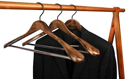 TOPIA HANGER Set of 6 Beautiful Coat Suit Jacket Wood Wooden Hangers, Premium Retro Finish with Extra-Wide Shoulder- 360° Black Hooks & Anti-Slip Bar CT02A
