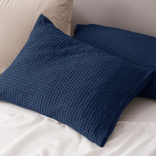 PHF Ultra Soft Waffle Pillow Shams King Size 20"x36", Navy Blue, No Insert - Image 6