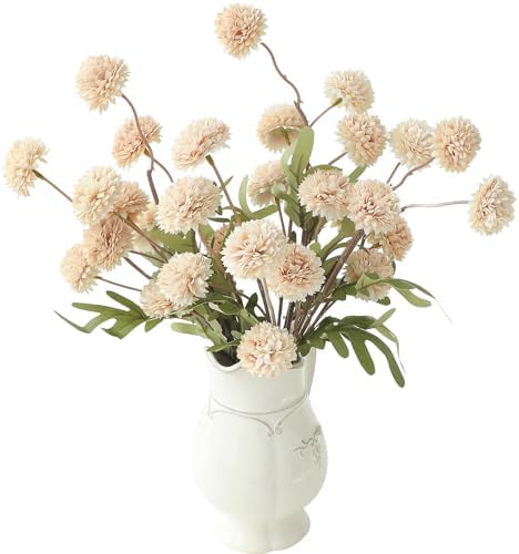 Floroom 6pcs Beige Faux Silk Mums Artificial Flowers, Bulk Fake Small Mini Chrysanthemums with Stems for DIY Champagne Wedding Centerpieces Floral Arrangements Vase Fillers Home Decorations by Floroom