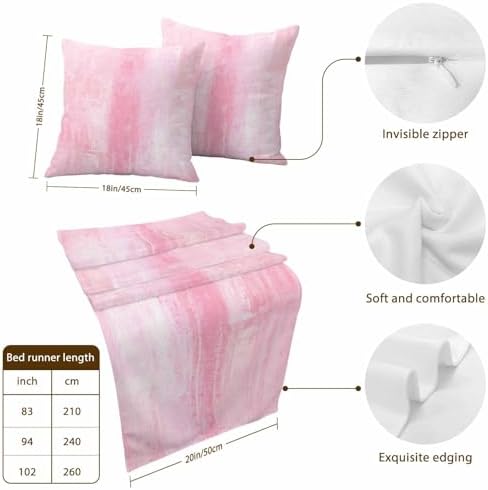 Bed Runner for King Size Bed, Pink Decorative Beds Runners and 2 Matching Pillow Covers Set, Retro Oil Painting Modern Abstract Art Aesthetics Beds Scarf Throw for Foot of Bedding Set for Hotel - Image 3