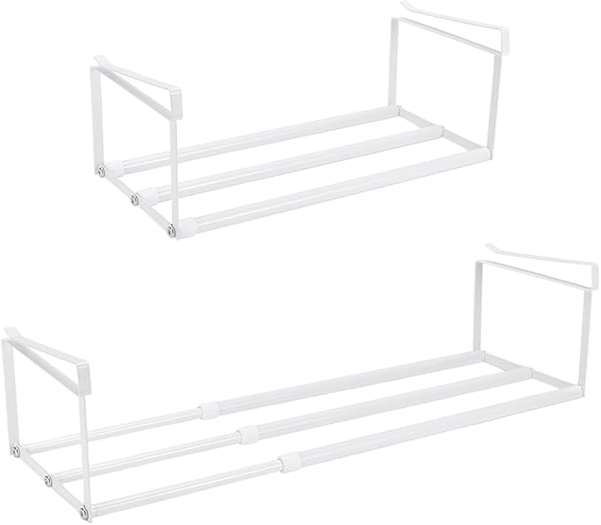 UNICRAFTALE 2Pcs Expandable Shoe Rack Organizer for Closet Adjustable Retractable Storage Rack White Hanging Under Cabinet Shelf for Shoes Clothing Kitchen Items Space Saving Solution Long 40~70cm
