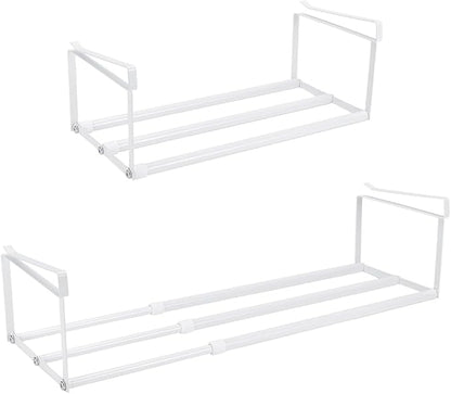 UNICRAFTALE 2Pcs Expandable Shoe Rack Organizer for Closet Adjustable Retractable Storage Rack White Hanging Under Cabinet Shelf for Shoes Clothing Kitchen Items Space Saving Solution Long 40~70cm