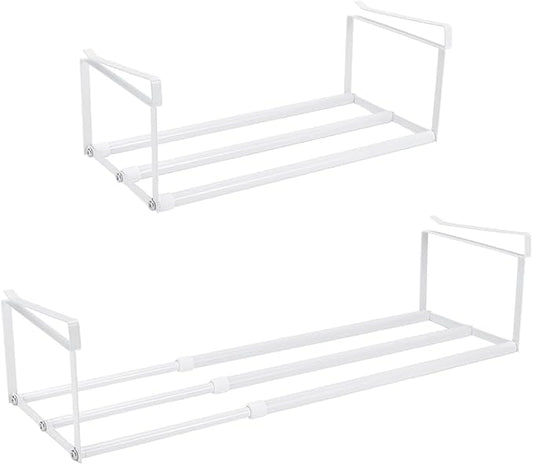UNICRAFTALE 2Pcs Expandable Shoe Rack Organizer for Closet Adjustable Retractable Storage Rack White Hanging Under Cabinet Shelf for Shoes Clothing Kitchen Items Space Saving Solution Long 40~70cm