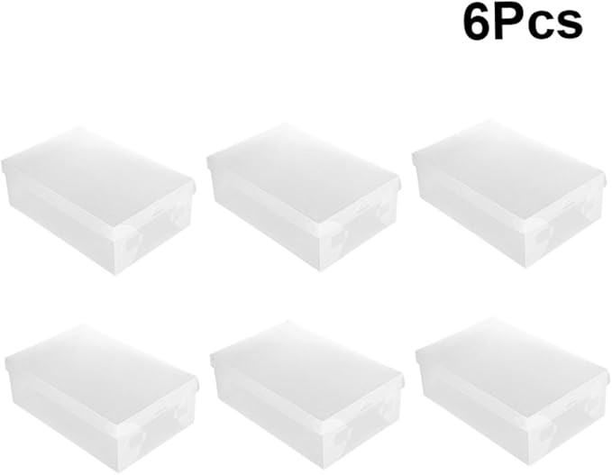 SHINEOFI 6pcs White Flip-top Shoe Storage Boxes 33x20x12cm Large Dustproof Plastic Shoe Organizers for Home Closet Space-saving Stackable Containers