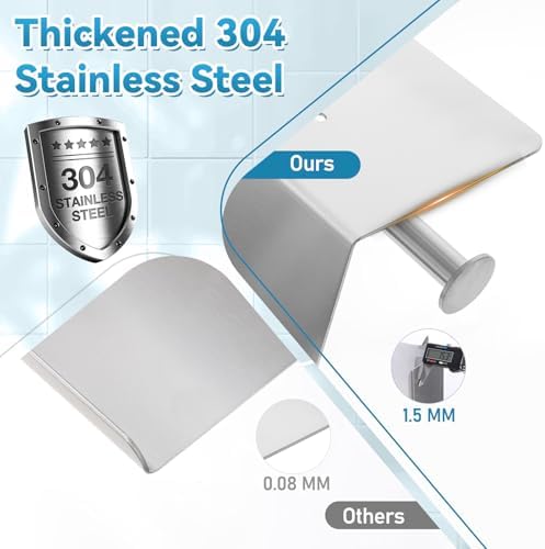 Double Bathroom Toilet Paper Roll Holder with Shelf Wall Mount Tissue Roll Holder Stainless Steel Wall Mounted RV Tissue Rolls Holders Toilet Paper Holders with Shelf, Silver - Image 4