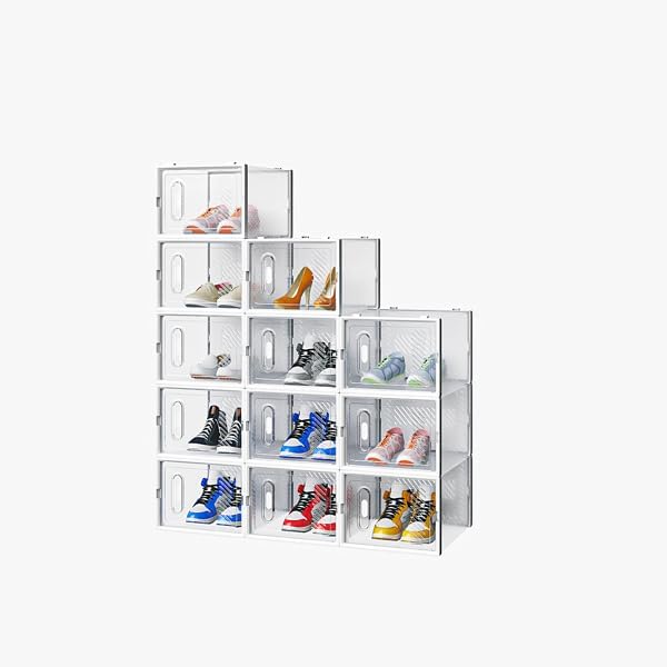 White, Big Size, 12PCS, 36 * 28 * 21cm, Shoe Box, Plastic Mesh, Freely Combinable